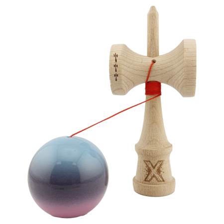 Kendama X Originala, Profesionala, Flippy, Big Cups V2, Super Sticky Cupe Mari, Rulment Metalic cu Ata 55 cm, Albastru Deschis/Mov/Roz [2]