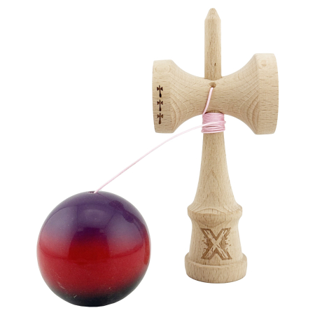 Kendama X Originala, Profesionala, Flippy, Big Cups V2, Super Sticky Cupe Mari, Rulment Metalic cu Ata 55 cm, Mov/Rosu/Negru [2]