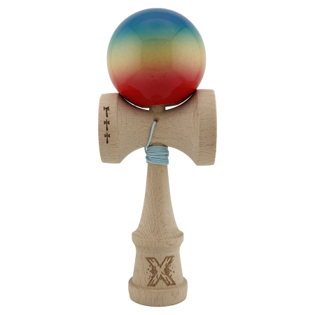 Kendama - Kendama X Originala, Profesionala, Flippy, Big Cups V2, Super Sticky Cupe Mari, Rulment Metalic cu Ata 55 cm, Rosu/Galben/Albastru