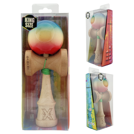 Kendama X Originala, Profesionala, Flippy, Big Cups V2, Super Sticky Cupe Mari, Rulment Metalic cu Ata 55 cm, Rosu/Galben/Albastru [9]