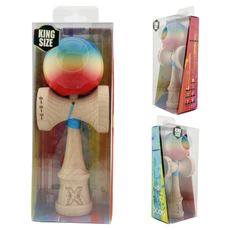 Kendama X Originala, Profesionala, Flippy, Big Cups V2, Super Sticky Cupe Mari, Rulment Metalic cu Ata 55 cm, Rosu/Galben/Albastru [9]