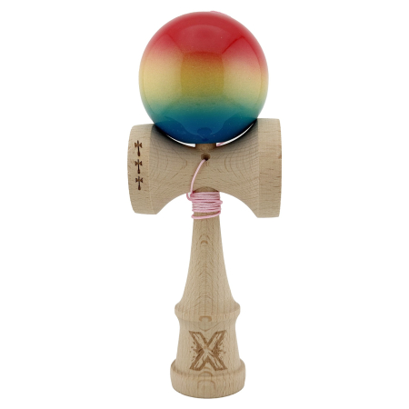 Sub 99 Lei - Kendama X Originala, Profesionala, Flippy, Big Cups V2, Super Sticky Cupe Mari, Rulment Metalic cu Ata 55 cm, Rosu/Galben/Albastru