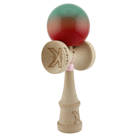 Kendama X Originala, Profesionala, Flippy, Big Cups V2, Super Sticky Cupe Mari, Rulment Metalic cu Ata 55 cm, Rosu/Verde [8]