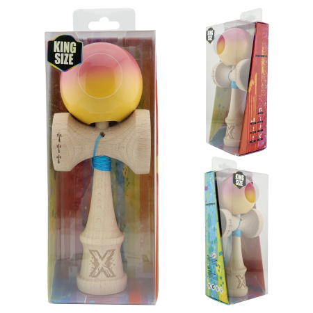 Kendama X Originala, Profesionala, Flippy, Big Cups V2, Super Sticky Cupe Mari, Rulment Metalic cu Ata 55 cm, Roz/Portocaliu/Galben [9]