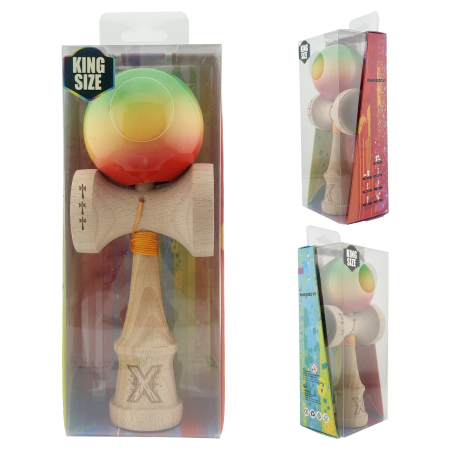 Kendama X Originala, Profesionala, Flippy, Big Cups V2, Super Sticky Cupe Mari, Rulment Metalic cu Ata 55 cm, Verde/Galben/Rosu [9]