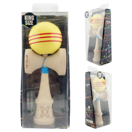 Kendama X Originala, Profesionala, Flippy, Big Cups V2, Super Sticky Legendary Cupe Mari, Rulment Metalic cu Ata 55 cm, Galben/Linii Rosii [9]