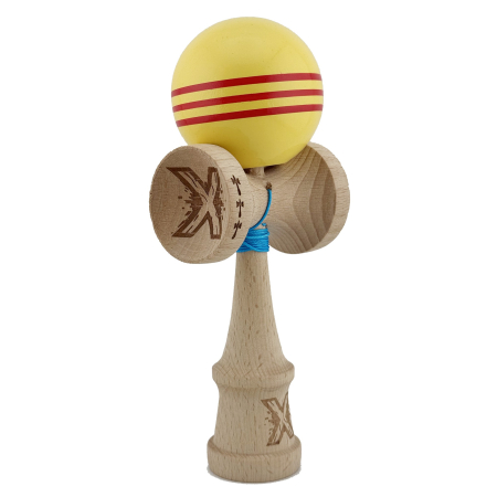 Kendama X Originala, Profesionala, Flippy, Big Cups V2, Super Sticky Legendary Cupe Mari, Rulment Metalic cu Ata 55 cm, Galben/Linii Rosii [8]