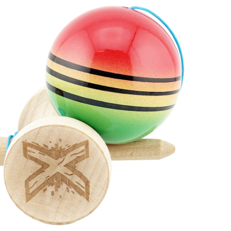 Kendama X Originala, Profesionala, Flippy, Big Cups V2, Super Sticky Legendary Cupe Mari, Rulment Metalic cu Ata 55 cm, Rosu/Galben/Verde [6]