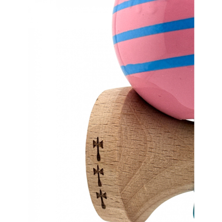 Kendama X Originala, Profesionala, Flippy, Big Cups V2, Super Sticky Legendary Cupe Mari, Rulment Metalic cu Ata 55 cm, Roz/Linii Albastre deschise [2]