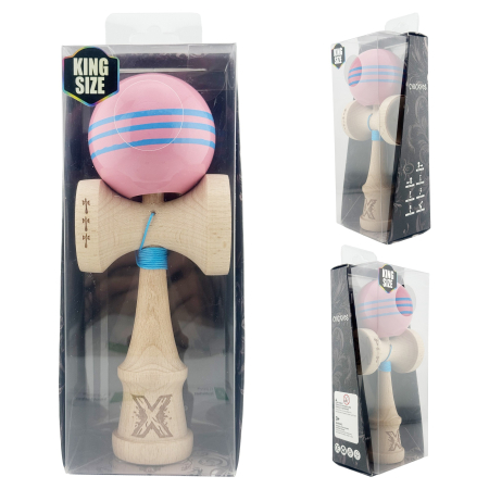 Kendama X Originala, Profesionala, Flippy, Big Cups V2, Super Sticky Legendary Cupe Mari, Rulment Metalic cu Ata 55 cm, Roz/Linii Albastre deschise [9]