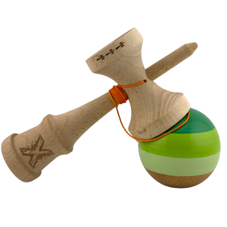 Kendama X Originala, Profesionala, Flippy, Big Cups V2, Super Sticky Legendary Cupe Mari, Rulment Metalic cu Ata 55 cm, Verde Mix [1]