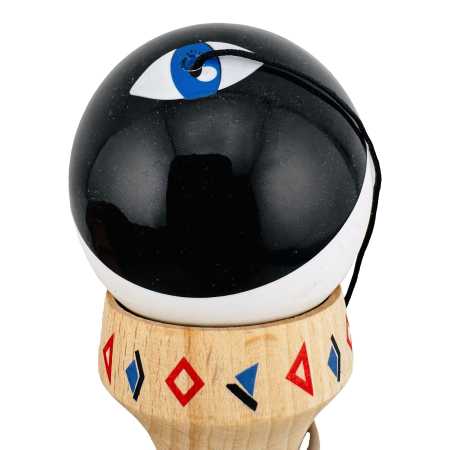 Kendama X Originala, Profesionala, Flippy, BLACK DRAGON, Super Sticky cu Cupe Mari KING SIZE V3, Gaura in Baza, Rulment Metalic, din lemn 18 cm, Ata 62/65 cm, Alb/Negru [6]