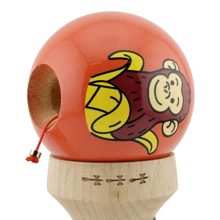 Kendama X Originala, Profesionala, Flippy, Brown Monkey, Super Sticky cu Cupe Mari King Size V3, Rulment Metalic si Gaura in Baza, din Lemn 18 cm, Ata 62/65 cm, Rosu [6]