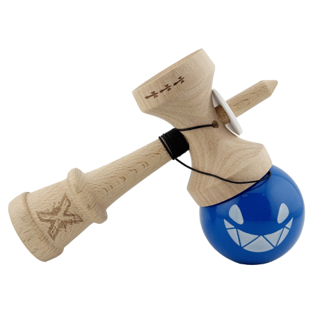 Kendama X Originala, Profesionala, Flippy, Crazy Smile, Super Sticky cu Cupe Mari KING SIZE V3, Gaura in Baza, Rulment Metalic, din lemn 18 cm, Ata 62/65 cm, Special Albastru [4]