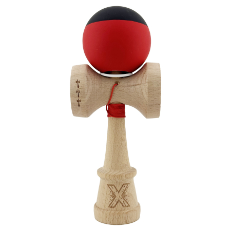 Kendama X Originala, Profesionala, Flippy, Cupe Mari KING SIZE V3, Rubber Grip, Gaura in Baza, Rulment Metalic, din lemn 18 cm, Ata 62/65 cm, Bicolor Negru/Rosu [1]