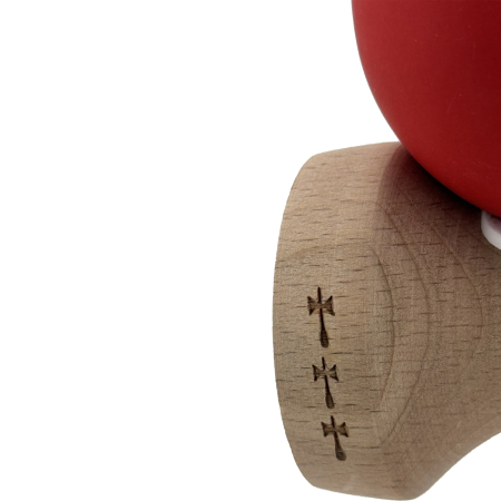 Kendama X Originala, Profesionala, Flippy, Cupe Mari KING SIZE V3, Rubber Grip, Gaura in Baza, Rulment Metalic, din lemn 18 cm, Ata 62/65 cm, Bicolor Negru/Rosu [6]