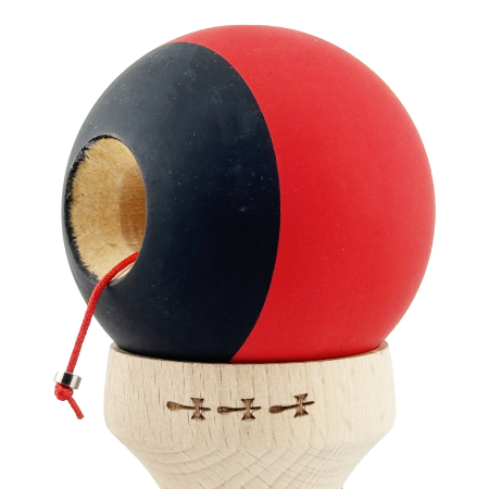 Kendama X Originala, Profesionala, Flippy, Cupe Mari KING SIZE V3, Rubber Grip, Gaura in Baza, Rulment Metalic, din lemn 18 cm, Ata 62/65 cm, Bicolor Rosu/Negru [5]