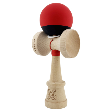 Kendama X Originala, Profesionala, Flippy, Cupe Mari KING SIZE V3, Rubber Grip, Gaura in Baza, Rulment Metalic, din lemn 18 cm, Ata 62/65 cm, Bicolor Rosu/Negru [2]