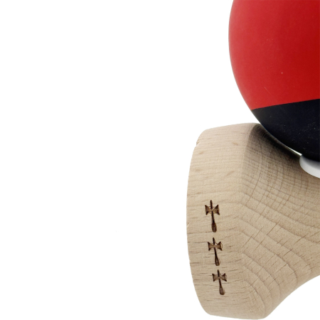 Kendama X Originala, Profesionala, Flippy, Cupe Mari KING SIZE V3, Rubber Grip, Gaura in Baza, Rulment Metalic, din lemn 18 cm, Ata 62/65 cm, Bicolor Rosu/Negru [6]