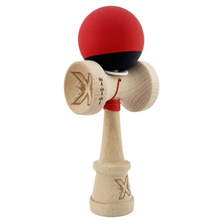 Kendama - Kendama X Originala, Profesionala, Flippy, Cupe Mari KING SIZE V3, Rubber Grip, Gaura in Baza, Rulment Metalic, din lemn 18 cm, Ata 62/65 cm, Bicolor Rosu/Negru
