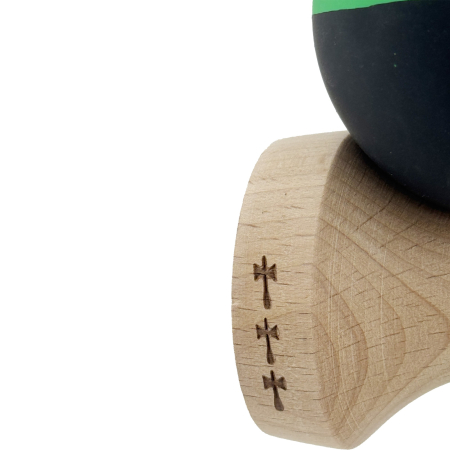 Kendama X Originala, Profesionala, Flippy, Cupe Mari KING SIZE V3, Rubber Grip, Gaura in Baza, Rulment Metalic, din lemn 18 cm, Ata 62/65 cm, Bicolor Verde/Negru [6]