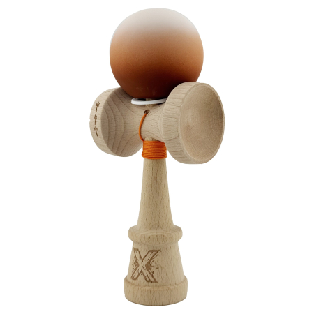 Kendama X Originala, Profesionala, Flippy, Cupe Mari KING SIZE V3, Rubber Grip, Gaura in Baza, Rulment Metalic, din lemn 18 cm, Ata 62/65 cm, Gradient Alb/Maro [2]