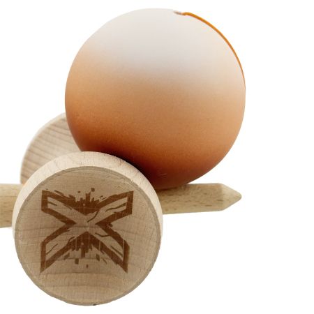 Kendama X Originala, Profesionala, Flippy, Cupe Mari KING SIZE V3, Rubber Grip, Gaura in Baza, Rulment Metalic, din lemn 18 cm, Ata 62/65 cm, Gradient Alb/Maro [7]