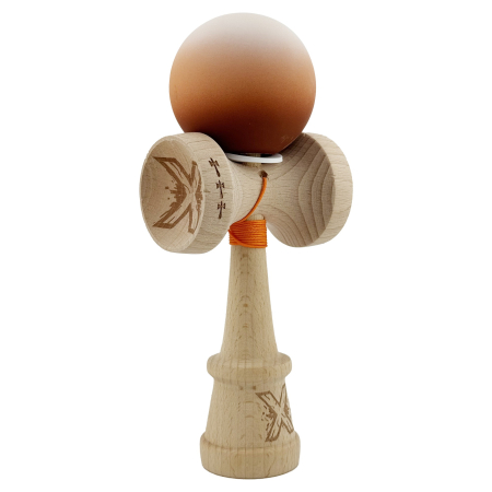 Kendama - Kendama X Originala, Profesionala, Flippy, Cupe Mari KING SIZE V3, Rubber Grip, Gaura in Baza, Rulment Metalic, din lemn 18 cm, Ata 62/65 cm, Gradient Alb/Maro