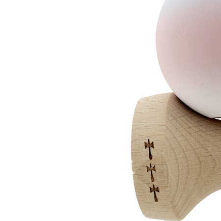 Kendama X Originala, Profesionala, Flippy, Cupe Mari KING SIZE V3, Rubber Grip, Gaura in Baza, Rulment Metalic, din lemn 18 cm, Ata 62/65 cm, Gradient Albastru deschis/Roz/Alb [6]