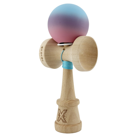 Kendama X Originala, Profesionala, Flippy, Cupe Mari KING SIZE V3, Rubber Grip, Gaura in Baza, Rulment Metalic, din lemn 18 cm, Ata 62/65 cm, Gradient Albastru deschis/Mov/Roz [2]