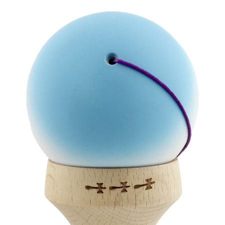 Kendama X Originala, Profesionala, Flippy, Cupe Mari KING SIZE V3, Rubber Grip, Gaura in Baza, Rulment Metalic, din lemn 18 cm, Ata 62/65 cm, Gradient Albastru deschis/Alb/Mov [8]
