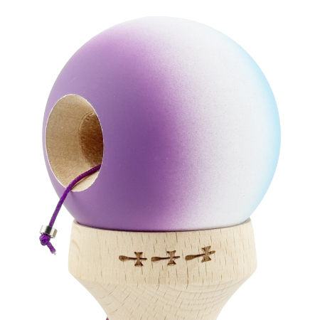 Kendama X Originala, Profesionala, Flippy, Cupe Mari KING SIZE V3, Rubber Grip, Gaura in Baza, Rulment Metalic, din lemn 18 cm, Ata 62/65 cm, Gradient Albastru deschis/Alb/Mov [5]