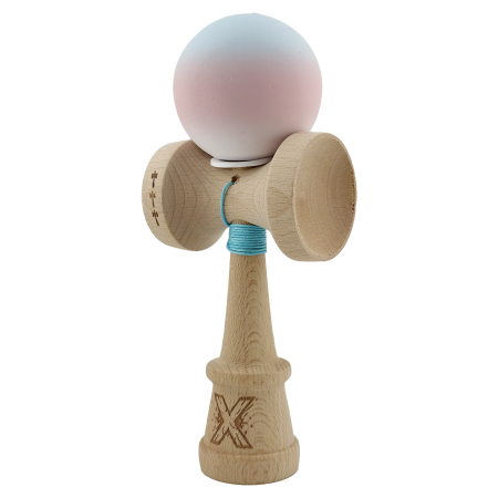 Kendama X Originala, Profesionala, Flippy, Cupe Mari KING SIZE V3, Rubber Grip, Gaura in Baza, Rulment Metalic, din lemn 18 cm, Ata 62/65 cm, Gradient Albastru deschis/Roz/Alb [2]