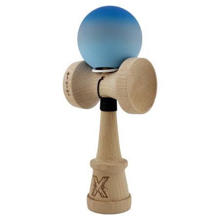 Kendama X Originala, Profesionala, Flippy, Cupe Mari KING SIZE V3, Rubber Grip, Gaura in Baza, Rulment Metalic, din lemn 18 cm, Ata 62/65 cm, Gradient Albastru/Gri/Albastru deschis [2]