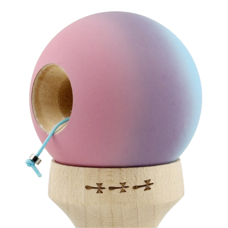 Kendama X Originala, Profesionala, Flippy, Cupe Mari KING SIZE V3, Rubber Grip, Gaura in Baza, Rulment Metalic, din lemn 18 cm, Ata 62/65 cm, Gradient Albastru deschis/Mov/Roz [5]
