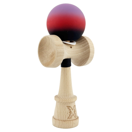 Kendama - Kendama X Originala, Profesionala, Flippy, Cupe Mari KING SIZE V3, Rubber Grip, Gaura in Baza, Rulment Metalic, din lemn 18 cm, Ata 62/65 cm, Gradient Mov/Rosu/Negru