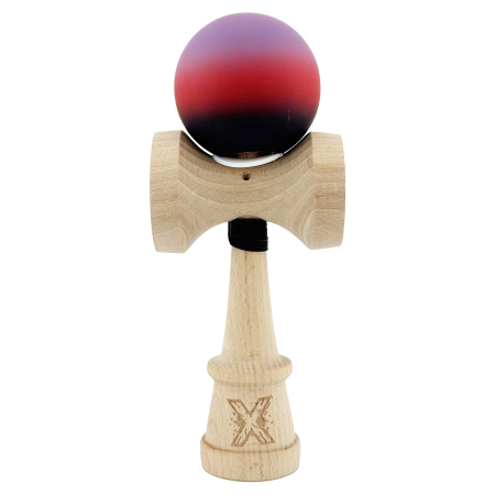 Kendama X Originala, Profesionala, Flippy, Cupe Mari KING SIZE V3, Rubber Grip, Gaura in Baza, Rulment Metalic, din lemn 18 cm, Ata 62/65 cm, Gradient Mov/Rosu/Negru [1]