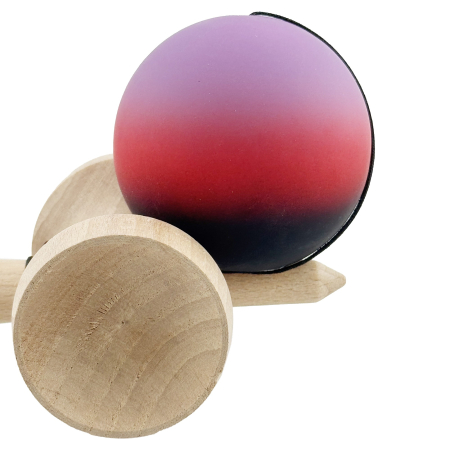 Kendama X Originala, Profesionala, Flippy, Cupe Mari KING SIZE V3, Rubber Grip, Gaura in Baza, Rulment Metalic, din lemn 18 cm, Ata 62/65 cm, Gradient Mov/Rosu/Negru [7]