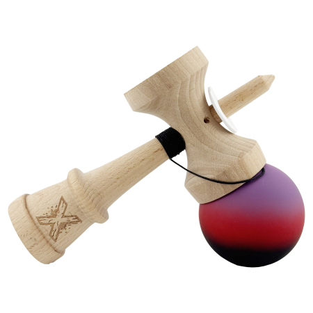 Kendama X Originala, Profesionala, Flippy, Cupe Mari KING SIZE V3, Rubber Grip, Gaura in Baza, Rulment Metalic, din lemn 18 cm, Ata 62/65 cm, Gradient Mov/Rosu/Negru [4]