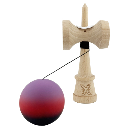 Kendama X Originala, Profesionala, Flippy, Cupe Mari KING SIZE V3, Rubber Grip, Gaura in Baza, Rulment Metalic, din lemn 18 cm, Ata 62/65 cm, Gradient Mov/Rosu/Negru [3]