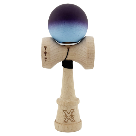 Kendama X Originala, Profesionala, Flippy, Cupe Mari KING SIZE V3, Rubber Grip, Gaura in Baza, Rulment Metalic, din lemn 18 cm, Ata 62/65 cm, Gradient Negru/Albastru deschis [1]