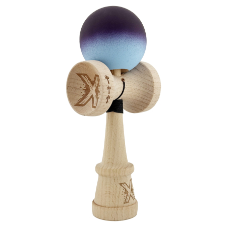Kendama - Kendama X Originala, Profesionala, Flippy, Cupe Mari KING SIZE V3, Rubber Grip, Gaura in Baza, Rulment Metalic, din lemn 18 cm, Ata 62/65 cm, Gradient Negru/Albastru deschis