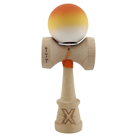 Kendama X Originala, Profesionala, Flippy, Cupe Mari KING SIZE V3, Rubber Grip, Gaura in Baza, Rulment Metalic, din lemn 18 cm, Ata 62/65 cm, Gradient Portocaliu/Galben/Alb [1]