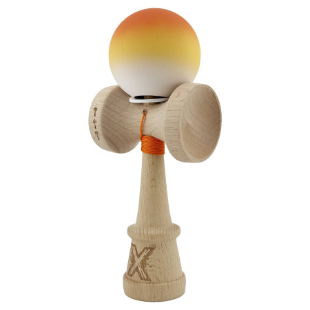 Kendama X Originala, Profesionala, Flippy, Cupe Mari KING SIZE V3, Rubber Grip, Gaura in Baza, Rulment Metalic, din lemn 18 cm, Ata 62/65 cm, Gradient Portocaliu/Galben/Alb [2]