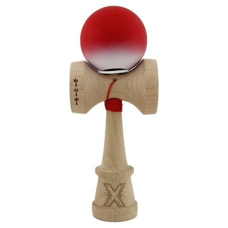 Kendama X Originala, Profesionala, Flippy, Cupe Mari KING SIZE V3, Rubber Grip, Gaura in Baza, Rulment Metalic, din lemn 18 cm, Ata 62/65 cm, Gradient Rosu/Alb [1]