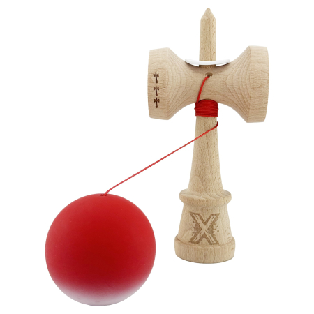 Kendama X Originala, Profesionala, Flippy, Cupe Mari KING SIZE V3, Rubber Grip, Gaura in Baza, Rulment Metalic, din lemn 18 cm, Ata 62/65 cm, Gradient Rosu/Alb [3]