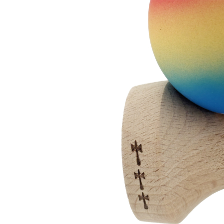 Kendama X Originala, Profesionala, Flippy, Cupe Mari KING SIZE V3, Rubber Grip, Gaura in Baza, Rulment Metalic, din lemn 18 cm, Ata 62/65 cm, Gradient Rosu/Galben/Albastru [6]