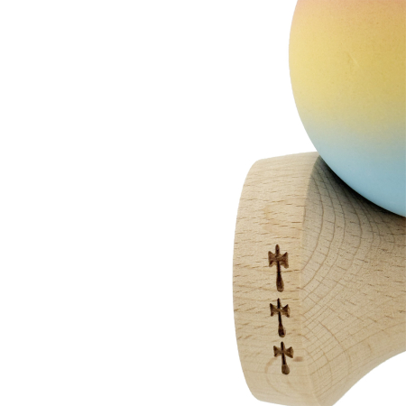 Kendama X Originala, Profesionala, Flippy, Cupe Mari KING SIZE V3, Rubber Grip, Gaura in Baza, Rulment Metalic, din lemn 18 cm, Ata 62/65 cm, Gradient Roz/Galben/Albastru deschis [6]