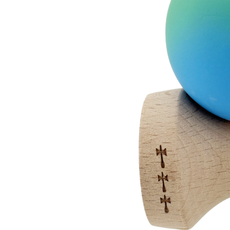 Kendama X Originala, Profesionala, Flippy, Cupe Mari KING SIZE V3, Rubber Grip, Gaura in Baza, Rulment Metalic, din lemn 18 cm, Ata 62/65 cm, Gradient Verde/Albastru [6]