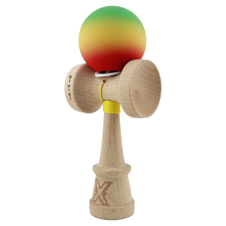 Kendama X Originala, Profesionala, Flippy, Cupe Mari KING SIZE V3, Rubber Grip, Gaura in Baza, Rulment Metalic, din lemn 18 cm, Ata 62/65 cm, Gradient Verde/Galben/Rosu [2]